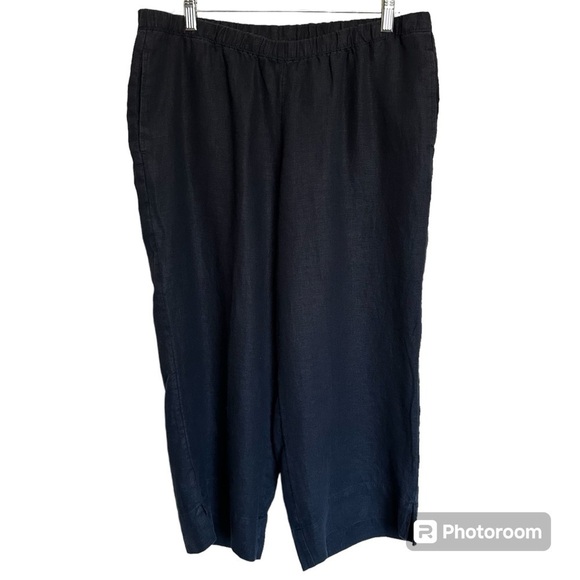 J. Jill Wide Leg Ankle Cropped 100% Linen Navy Blue Pants - Picture 1 of 11